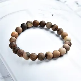 Pulsera, Madera petrificada, cuentas de 08mm, acabado mate | Marco Schreier