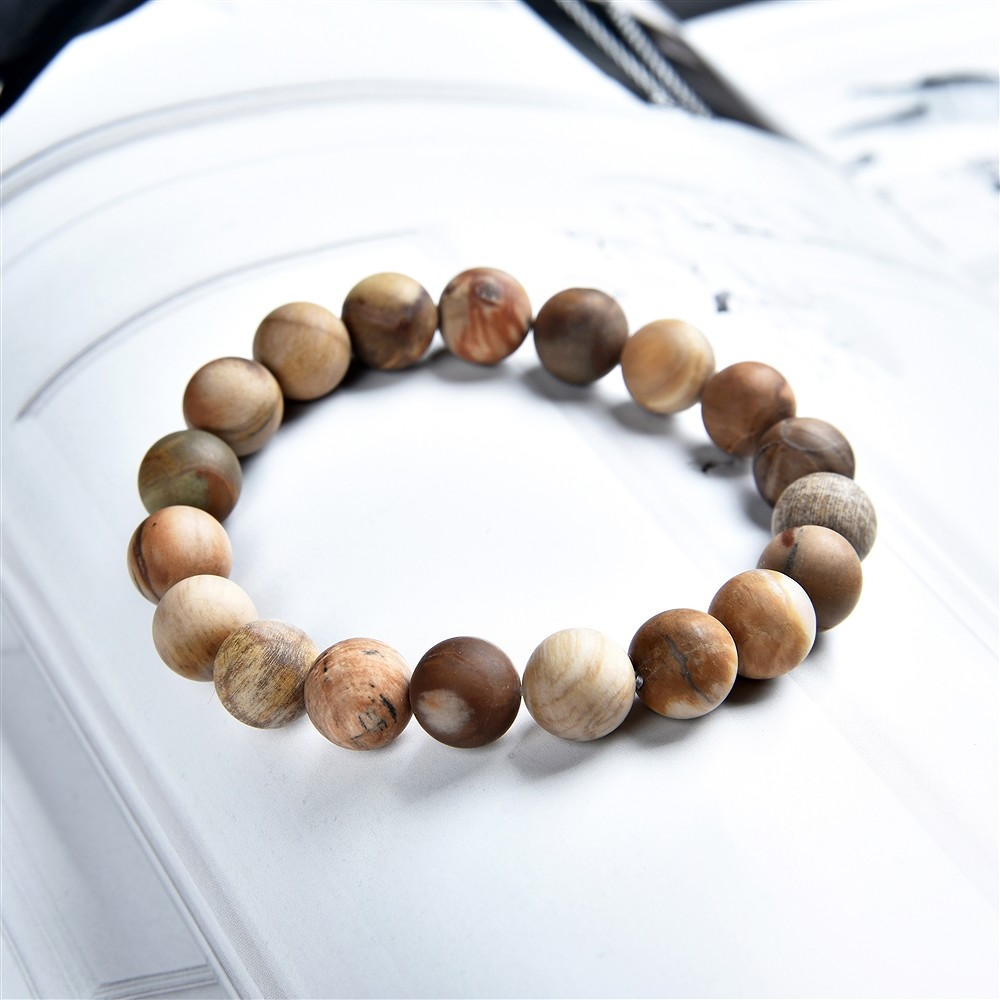 Bracelet, Petrified Wood, 10mm beads, frosted | wholesaler gems & healing stones