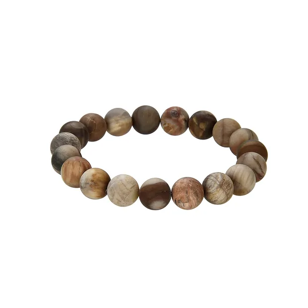 Bracelet, Petrified Wood, 10mm beads, frosted | wholesaler gems & healing stones