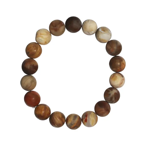 Pulsera, Madera petrificada, cuentas de 10 mm, acabado mate | Marco Schreier
