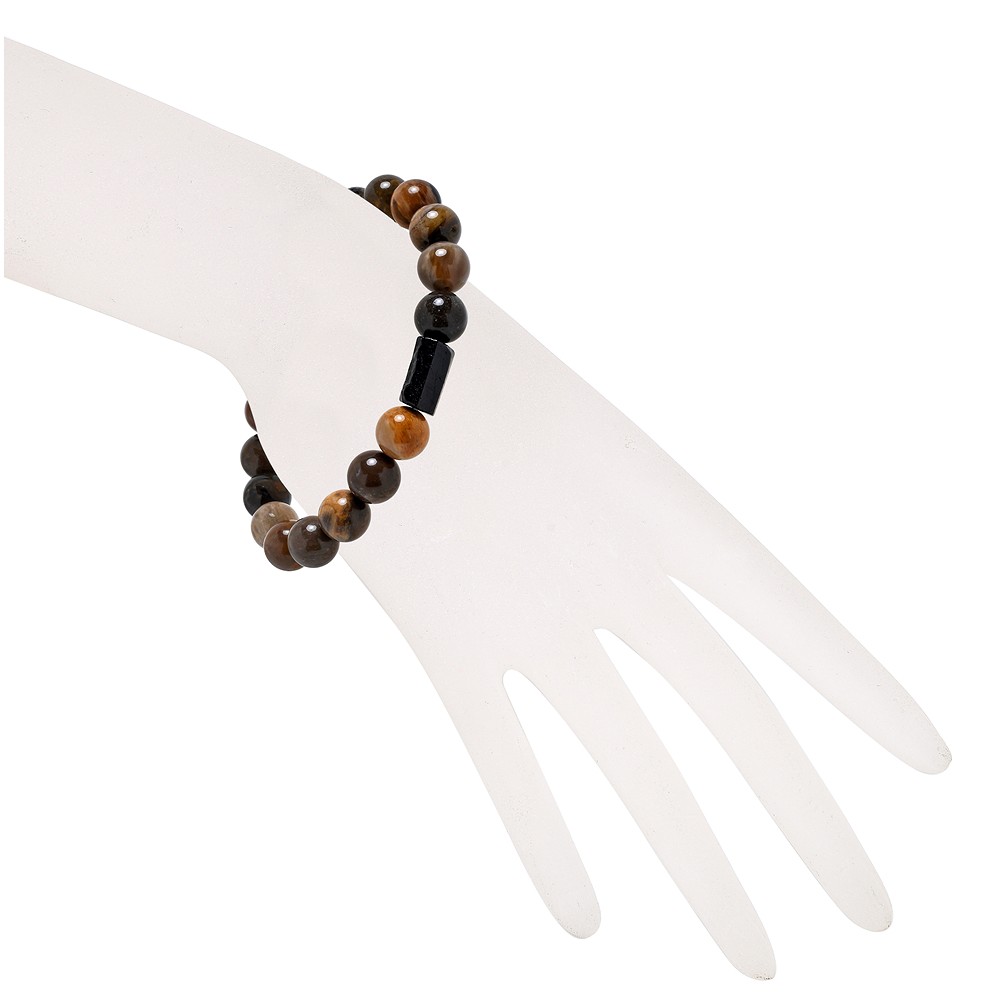 Bracelet, Bois silicofié, Schorl, boules 10mm | Marco Schreier