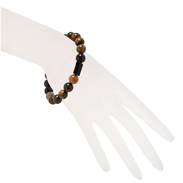 Bracelet, Petrified Wood, Tourmaline (black), 10mm beads | Marco Schreier