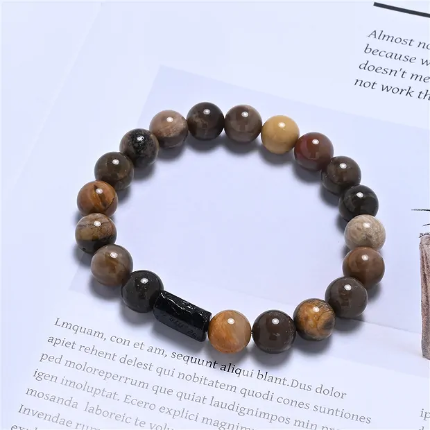 Armband, versteinertes Holz, Schörl, 10mm Kugeln | Marco Schreier