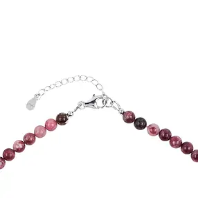 Collana di Thulite, perline (6 mm), rodiata | grossista gemme e pietre curative