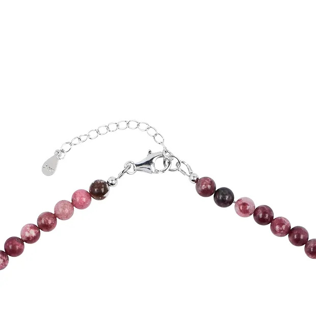 Kette Thulit, Kugeln (6mm), rhodiniert | Edelsteine, Heilsteine & Schmuck-Handel