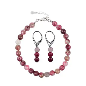 Collana di Thulite, perline (6 mm), rodiata | grossista gemme e pietre curative