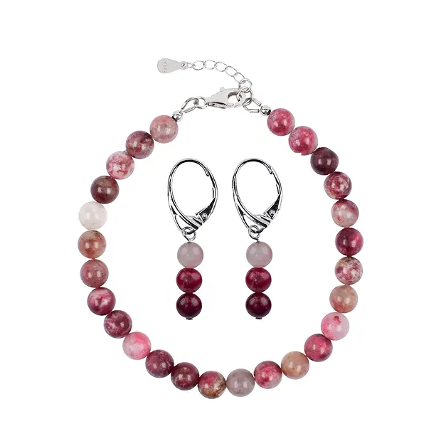 Kette Thulit, Kugeln (6mm), rhodiniert | Edelsteine, Heilsteine & Schmuck-Handel