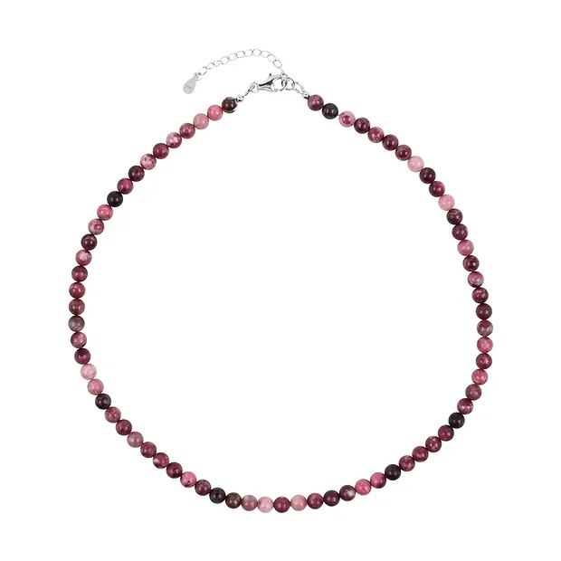 Kette Thulit, Kugeln (6mm), rhodiniert | Edelsteine, Heilsteine & Schmuck-Handel