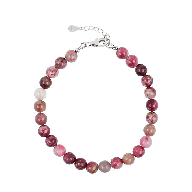 Armband Thulit, Kugeln (6mm), rhodiniert | GH Edelsteine, Heilsteine & Schmuck