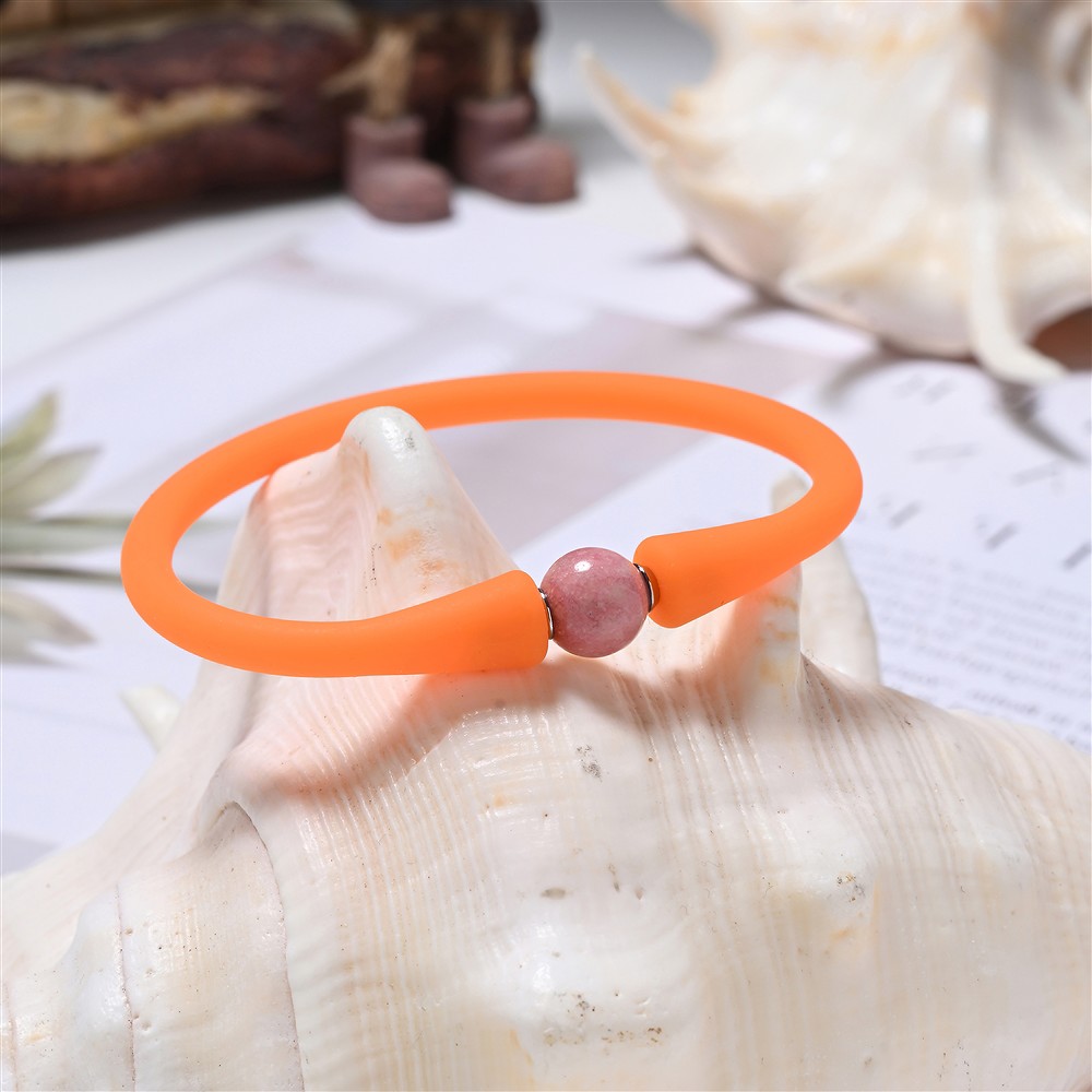 Bracelet Thulite ball (8mm), silicone (orange), 15cm (short) | Marco Schreier