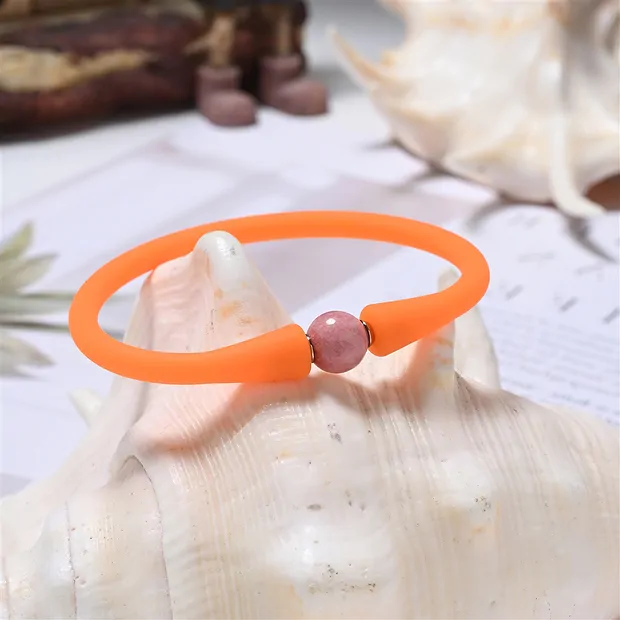 Armband, Thulit, Kugel (8mm) mit Silikon (orange), 15cm (kurz) | Marco Schreier