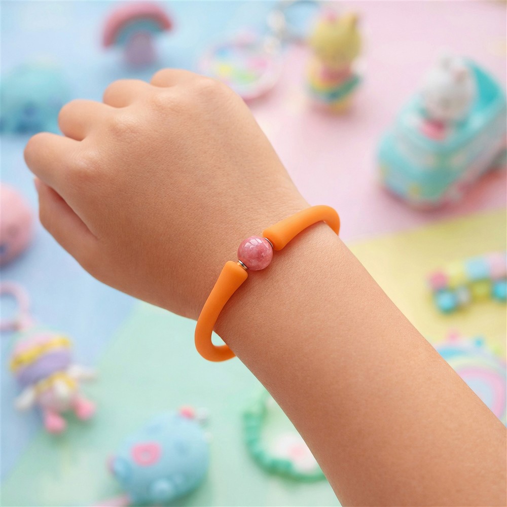 Bracelet Thulite ball (8mm), silicone (orange), 15cm (short) | Marco Schreier