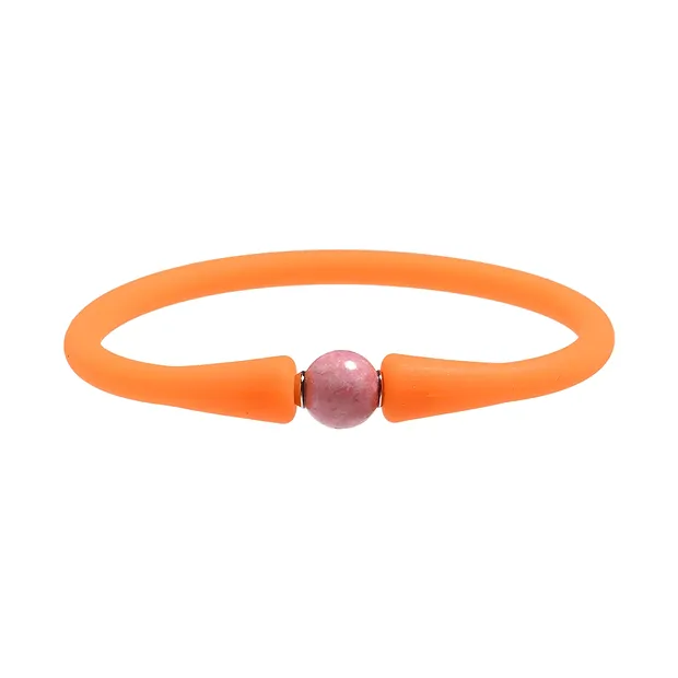 Bracelet, Thulite, boule (8mm) avec silicone (orange), 15cm (court) | Marco Schreier