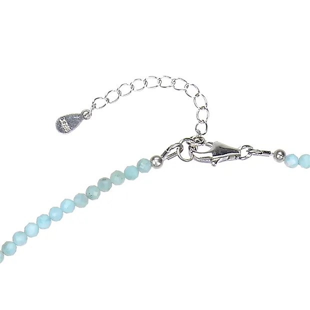 Collar de Larimar, cuentas facetadas (3 mm), rodinado, cadena de prolongación | Marco Schreier