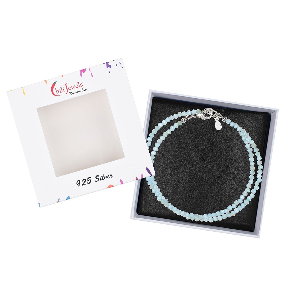 Kette Larimar, Kugeln (3mm) facettiert, rhodiniert, Verlängerungskettchen | Marco Schreier