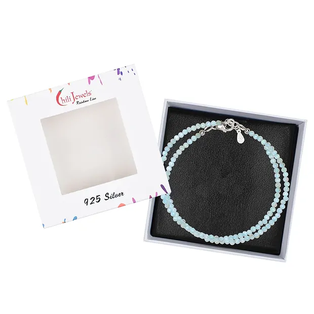 Collar de Larimar, cuentas facetadas (3 mm), rodinado, cadena de prolongación | Marco Schreier