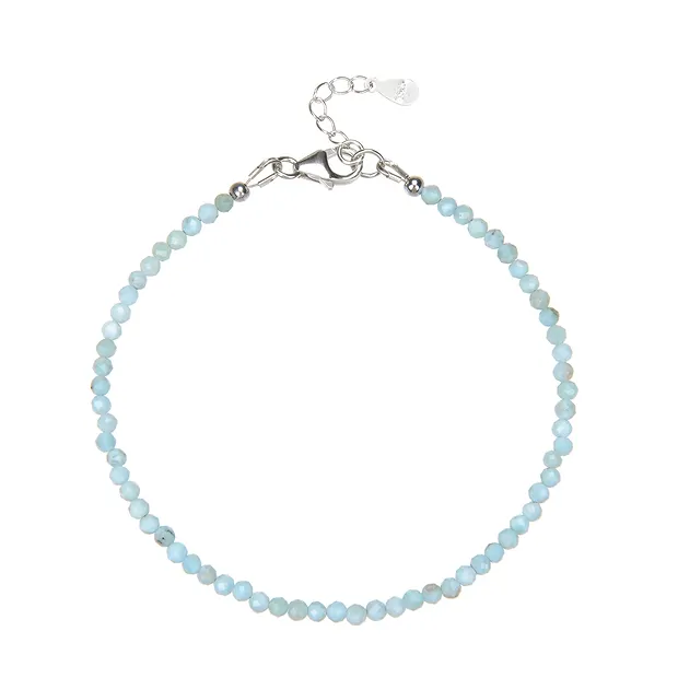 Collar de Larimar, cuentas facetadas (3 mm), rodinado, cadena de prolongación | Marco Schreier