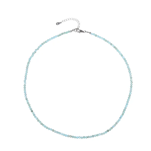 Larimar necklace, beads (3mm), faceted, rhodiniert | Marco Schreier
