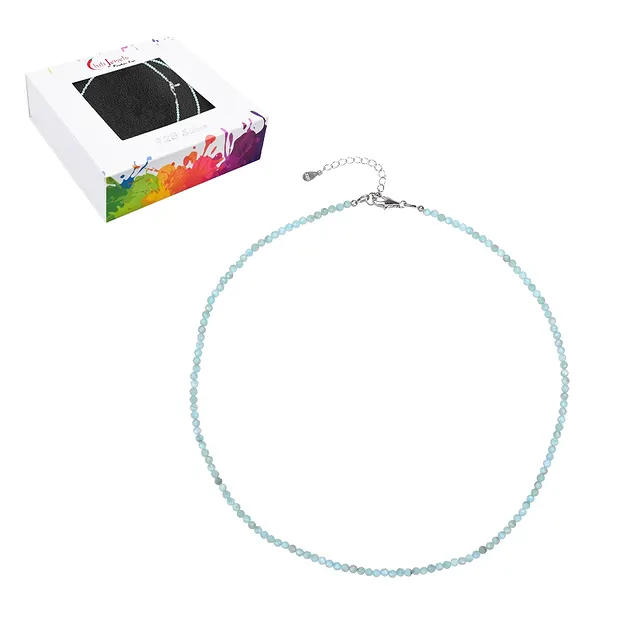 Larimar necklace, beads (3mm), faceted, rhodiniert | Marco Schreier