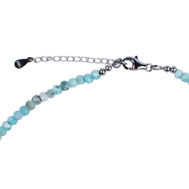 Chaîne Larimar, Boutons (3 x 4,5mm) facettés, rhodiés, Chaîne d'extension | Marco Schreier