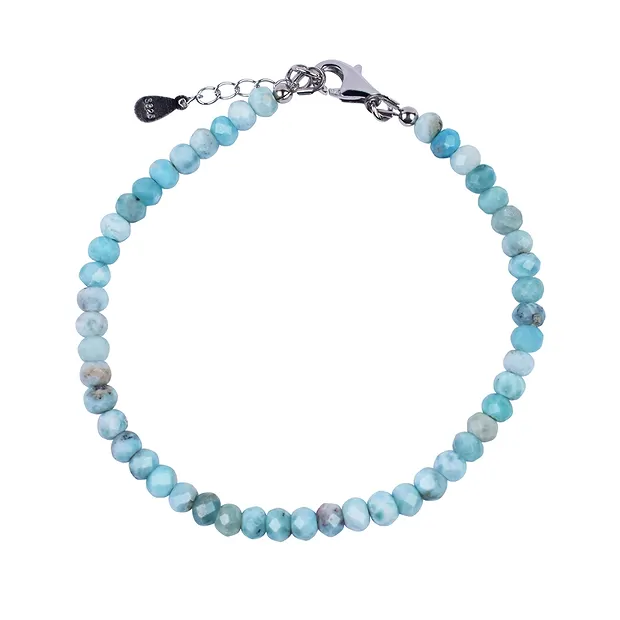 Chaîne Larimar, Boutons (3 x 4,5mm) facettés, rhodiés, Chaîne d'extension | Marco Schreier