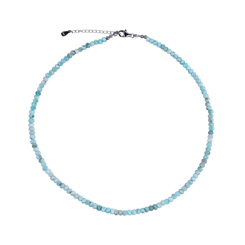 Larimar necklace, button (3 x 4.5mm) faceted, rhodiniert, extension chain | Marco Schreier