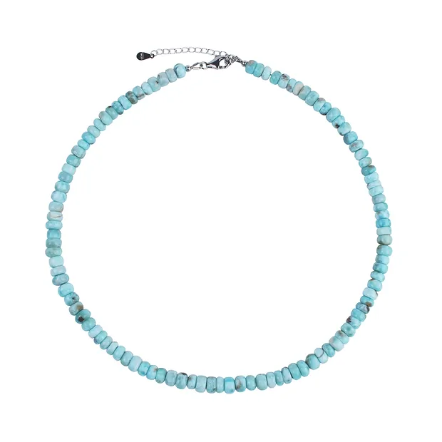 Kette Larimar, Button (3-4 x 6-7mm), rhodiniert, Verlängerungskettchen | Marco Schreier