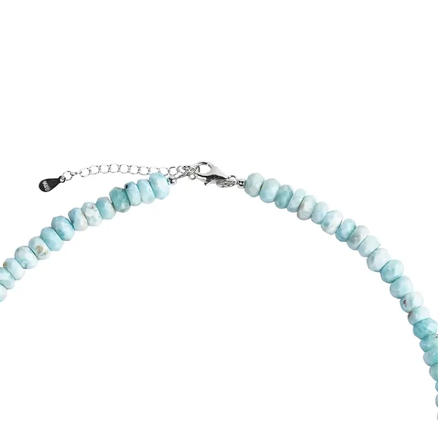 Collar de Larimar, botón facetado (6-7 x 3-4mm), 45cm, cadena de extensión | Marco Schreier