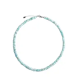0619614790 Collar de Larimar, botón facetado (6-7 x 3-4mm), 45cm, cadena de extensión | Marco Schreier