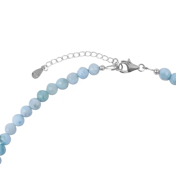 Kette Larimar, Kugeln (5,5 - 6,0mm), facettiert, rhodiniert, Verlängerungskettchen | Marco Schreier