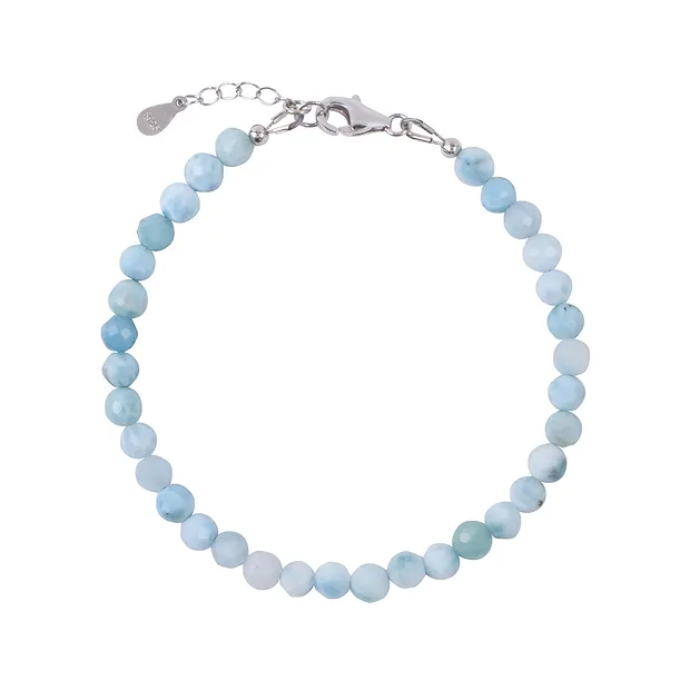 Larimar necklace, beads (5.5 - 6.0 mm), faceted, rhodiniert, extension chain | Marco Schreier