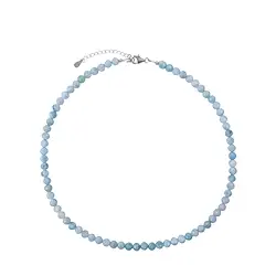 0619614980 Larimar necklace, beads (5.5 - 6.0 mm), faceted, rhodiniert, extension chain | Marco Schreier
