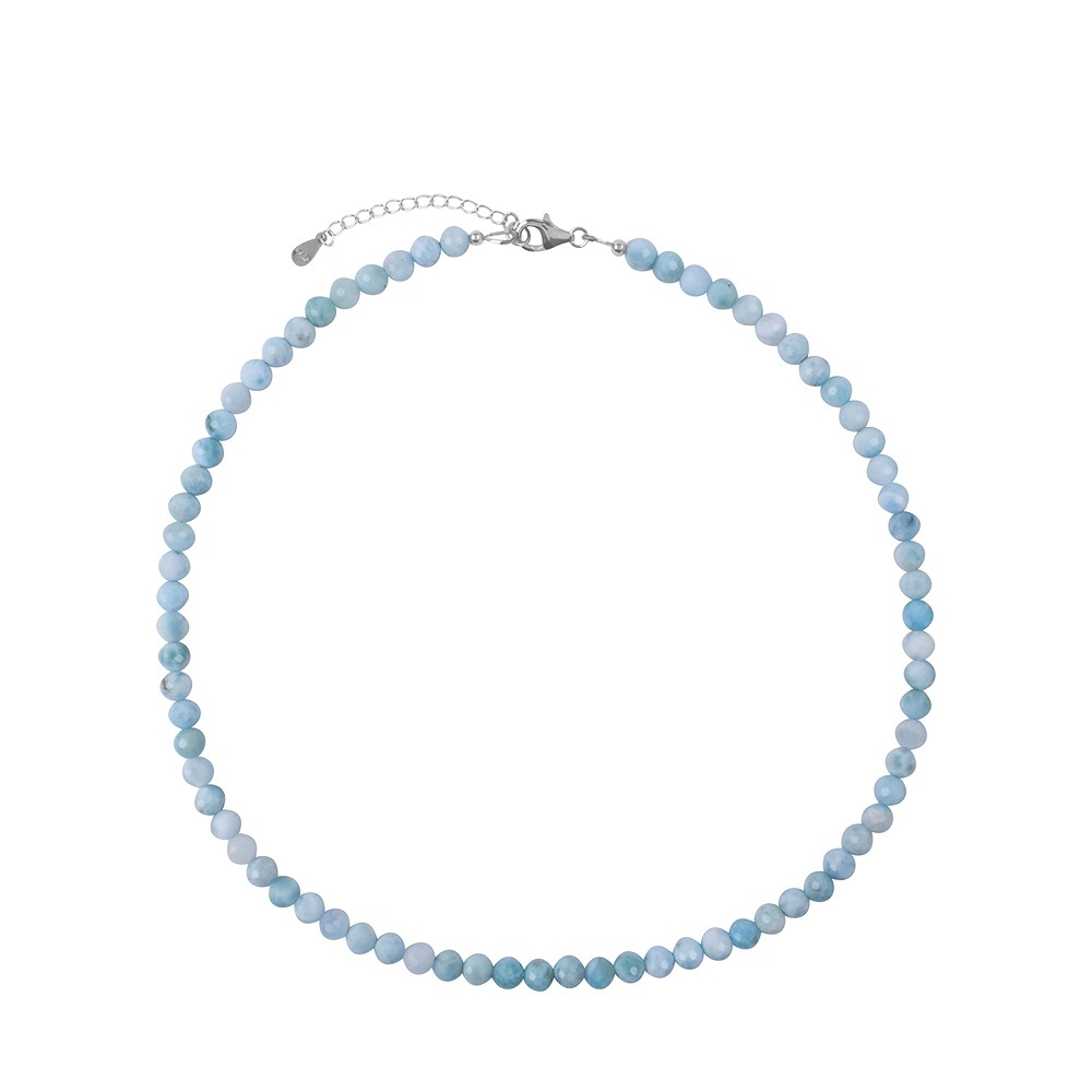 Kette Larimar, Kugeln (5,5 - 6,0mm), facettiert, rhodiniert, Verlängerungskettchen | Marco Schreier