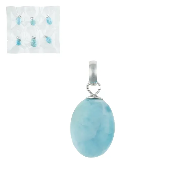 Ciondolo Larimar, Lente, rodiato (6 pz./ UC) | grossista gemme e pietre curative