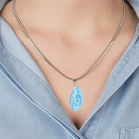 Larimar A pendant, large Tumbled Stone, rhodiniert | Marco Schreier