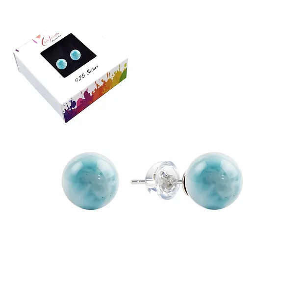 Ohrstecker Larimar, Kugel, 8mm, rhodiniert | GH Edelsteine, Heilsteine & Schmuck