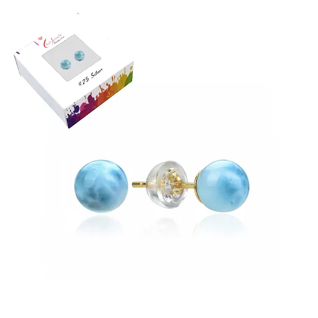 Earstuds Larimar, ball, 6mm, gold-plated | wholesaler gems & healing stones
