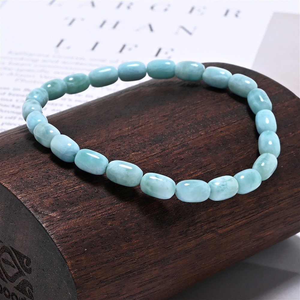 Bracelet, Larimar, 09 x 06mm Tönnchen | Schreier gems, healing stones & jewelry