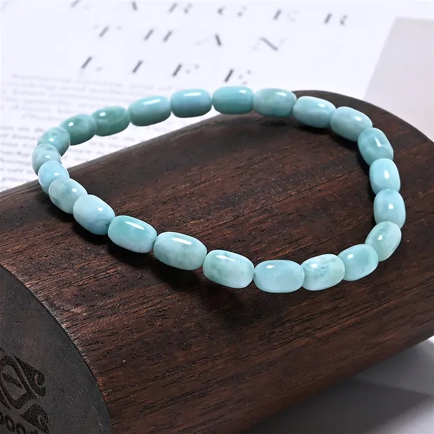 Bracelet, Larimar, 09 x 06mm Tönnchen | Schreier gems, healing stones & jewelry