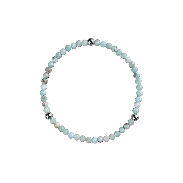 Armband, Larimar, 03mm Kugeln, rhodiniert, 14cm (kurz) | Marco Schreier