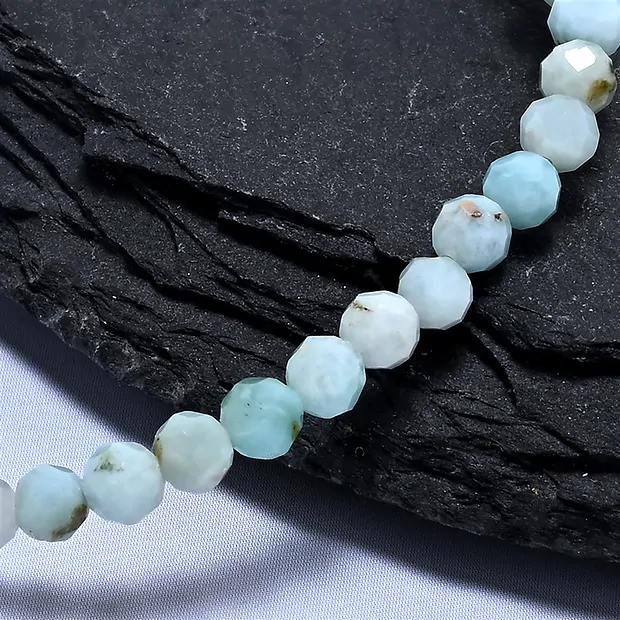 Bracelet, Larimar, 03mm beads, faceted, 14cm (short) | Marco Schreier