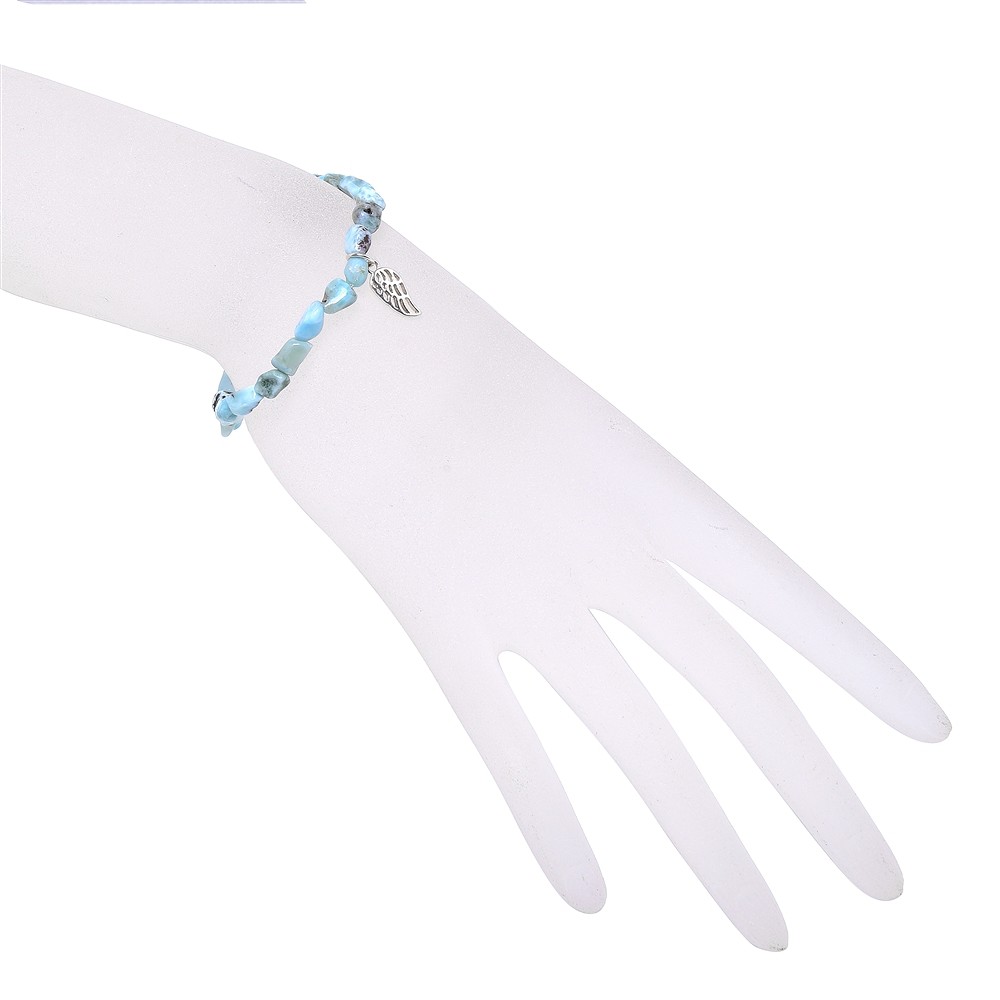 Bracciale, Larimar, pepite da 06 mm, ali d'argento, 15 cm (per bambini) | Marco Schreier