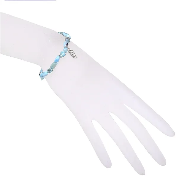 Bracelet, Larimar, 06mm nuggets, silver wings, 15cm (for children) | Marco Schreier