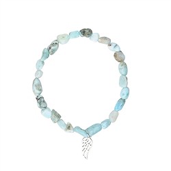 0619650254 Pulsera, Larimar, pepitas de 06mm, alas de plata, 15cm (para niños) | Marco Schreier