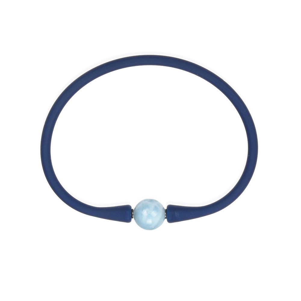 Bracciali a sfera di Larimar (10mm), silicone (blu), 18cm | Marco Schreier