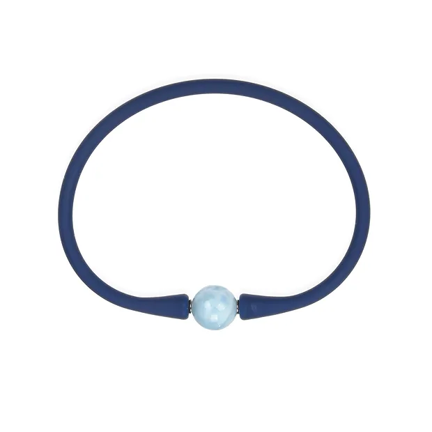 Bracciali a sfera di Larimar (10mm), silicone (blu), 18cm | Marco Schreier