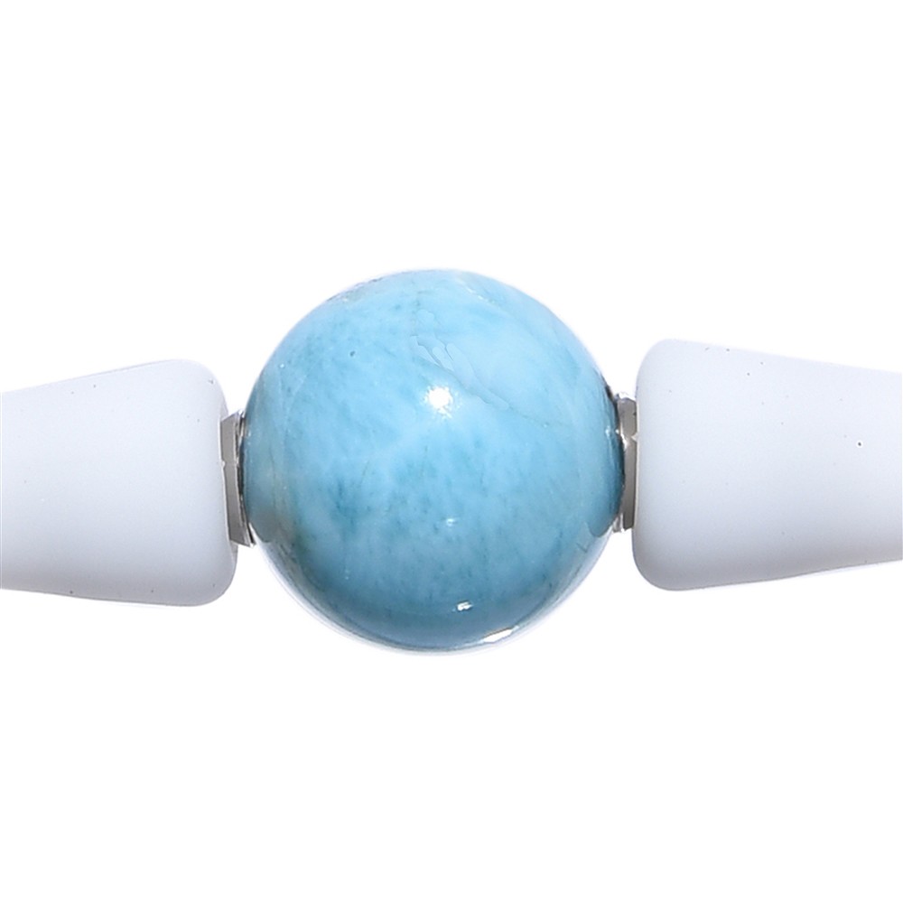 Bracelet en perles rondes Larimar (10mm), silicone (blanc), 18cm | Marco Schreier