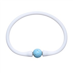 0619661002 Pulseras de bolas de Larimar (10mm), silicona (blanca), 18cm | Marco Schreier