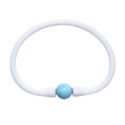 0619661002 Pulseras de bolas de Larimar (10mm), silicona (blanca), 18cm | Marco Schreier
