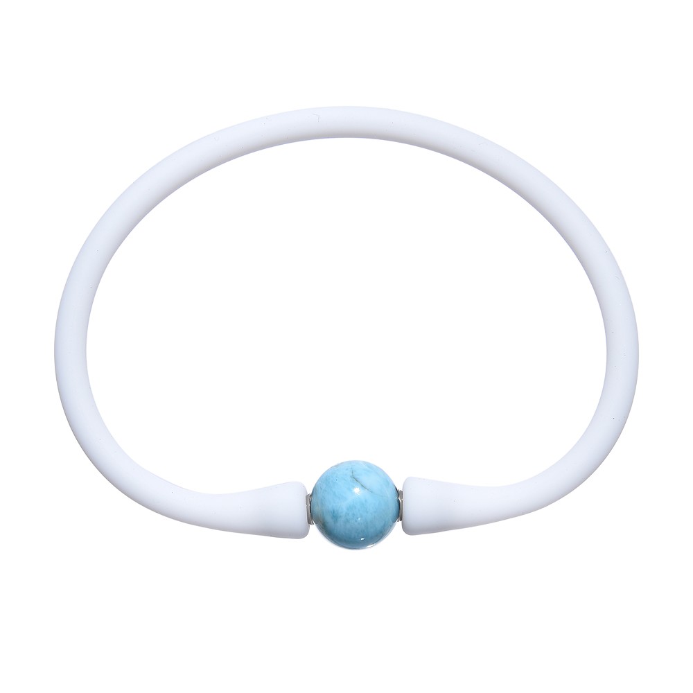 Bracelet en perles rondes Larimar (10mm), silicone (blanc), 18cm | Marco Schreier